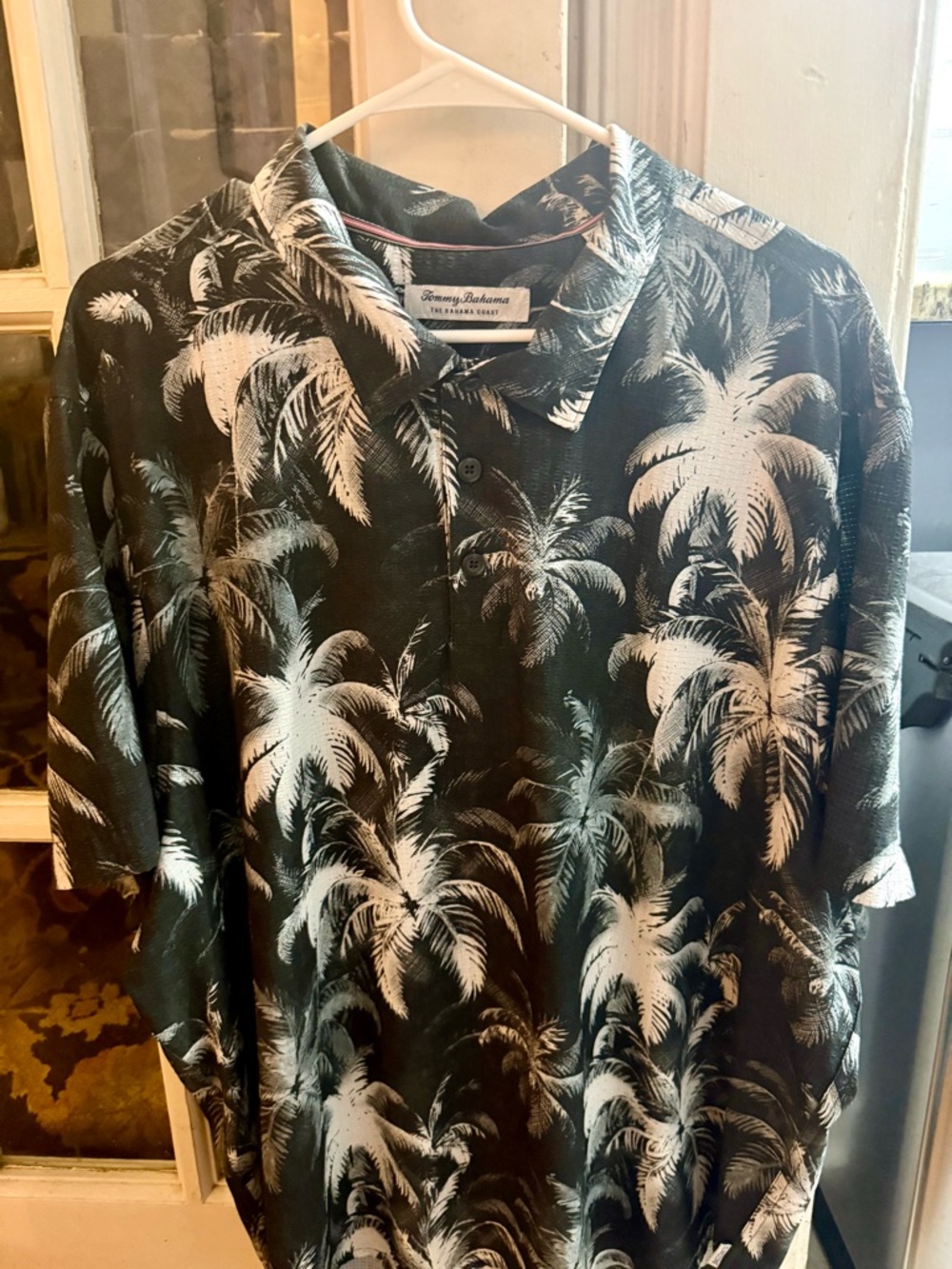 Tommy Bahama Dark Gray Palm-Print Camp Shirt with White Palms